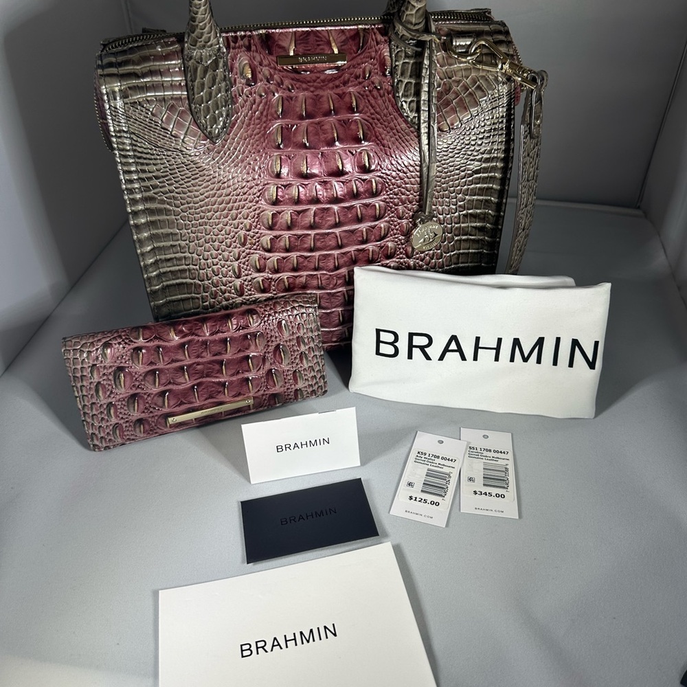 Brahmin Caroline Authentic Croc-Embossed Satchel & Matching Wallet.